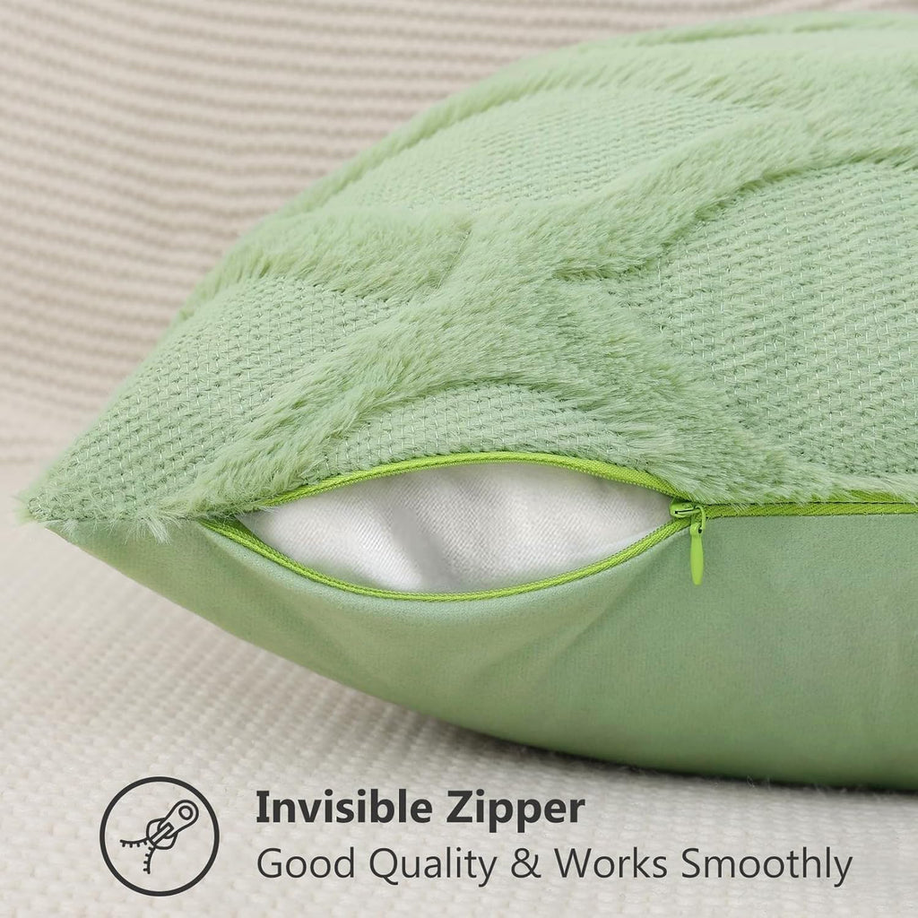 Decoruhome Spring Throw Pillow Covers 12X20 Inch Set Of 2, Soft Plush Faux Fur Wool Lumbar Sage Green Couch Pillow Covers, Decorative Pillow Cases For Bed Sofa Living Room Home Decor