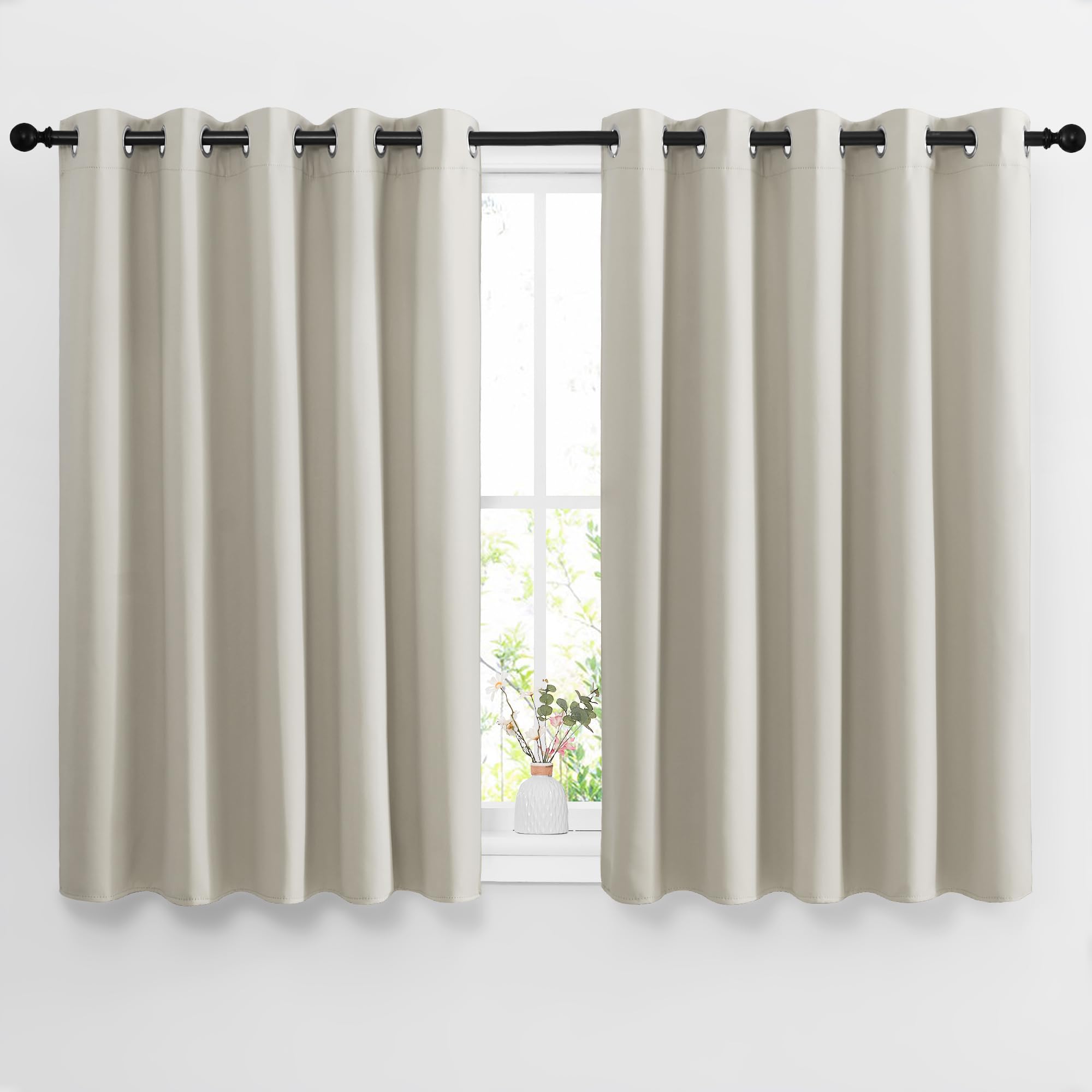Nicetown Blackout Natural Curtains For Bedroom - Window Treatment Thermal Insulated Grommet Drapes Room Darkening Energy Saving