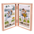 Golden State Art, Rose Gold 5x7 Hinged Double Frame - Floating Frame for 4 x 6 or Smaller Photos - Metal Frame and Real Glass, E