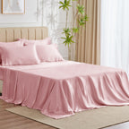 Cozylux Satin Sheets King Size - 6 Piece Pink Bed Sheet Set With Silky Microfiber, 1 Deep Pocket Fitted Sheet, 1 Flat Sheet, And
