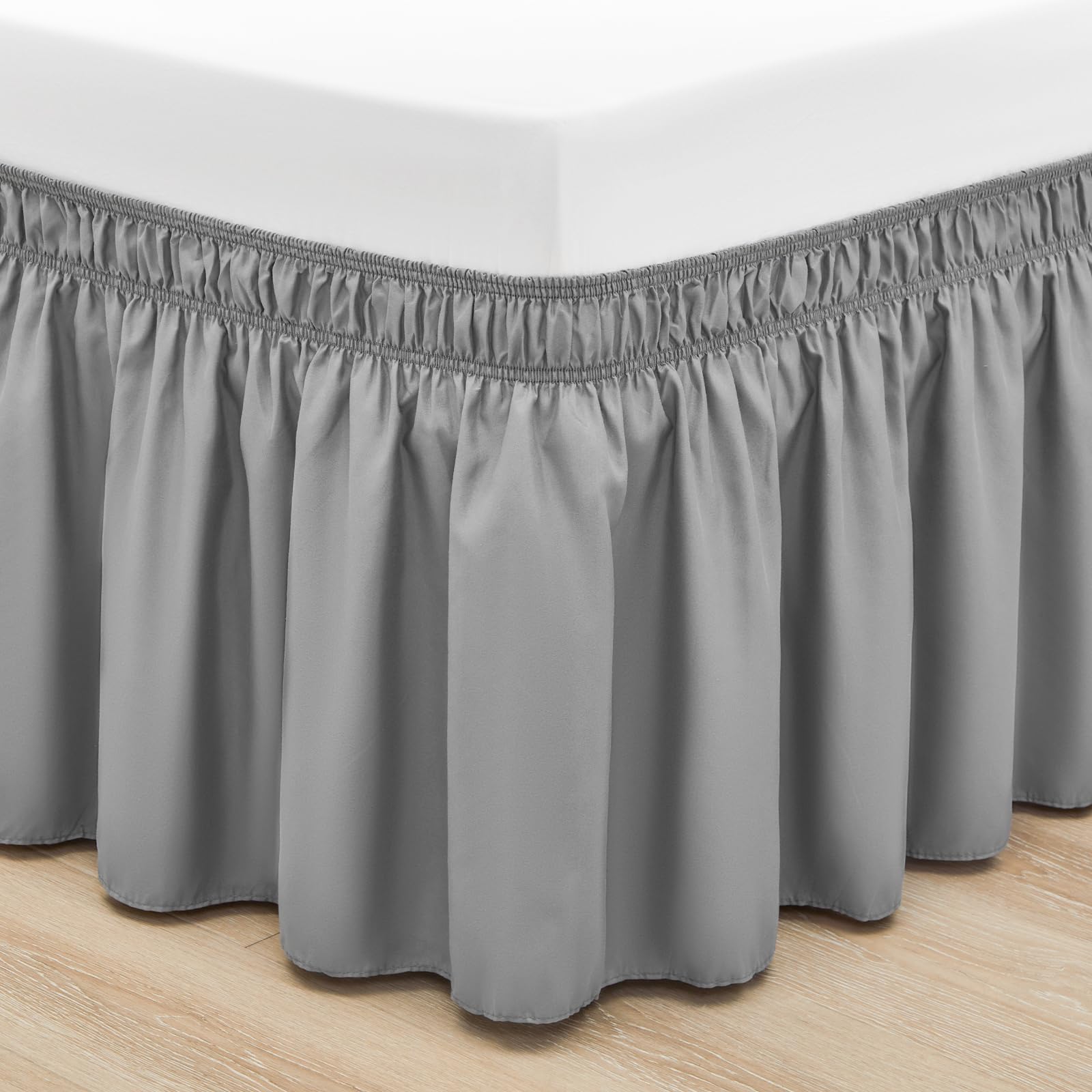 Rimela Bed Skirt Full Size Silver Grey Bed Skirt 15 Inch Drop, Wrap Around Elastic Adjustable Bedskirt, Dust Ruffle For Bed Fram