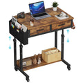 Small Portable Standing Rolling Desk - 32 Inch Adjustable Mobile Stand Up Desks With 2 Fabric Drawers On Wheels, Couch Sofa Side