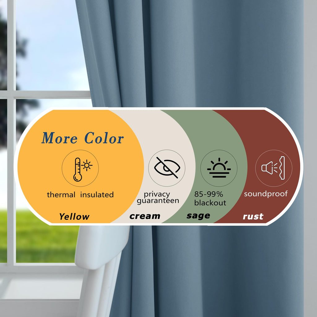 Mrs.Naturall 52X84 Inches Long Stone Blue Curtains For Living Room 2 Panels Blackout Room Darkening Curtains