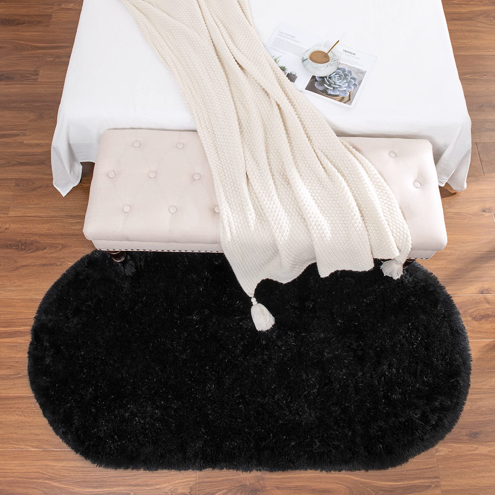 Softlife Fluffy Rugs For Bedroom, Shag Cute Area Rug For Girls And Kids Baby Room Home Decor, 2 X 5 Feet Oval Indoor Carpet For