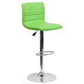 2 Pk. Contemporary Green Vinyl Adjustable Height Barstool with Chrome Base