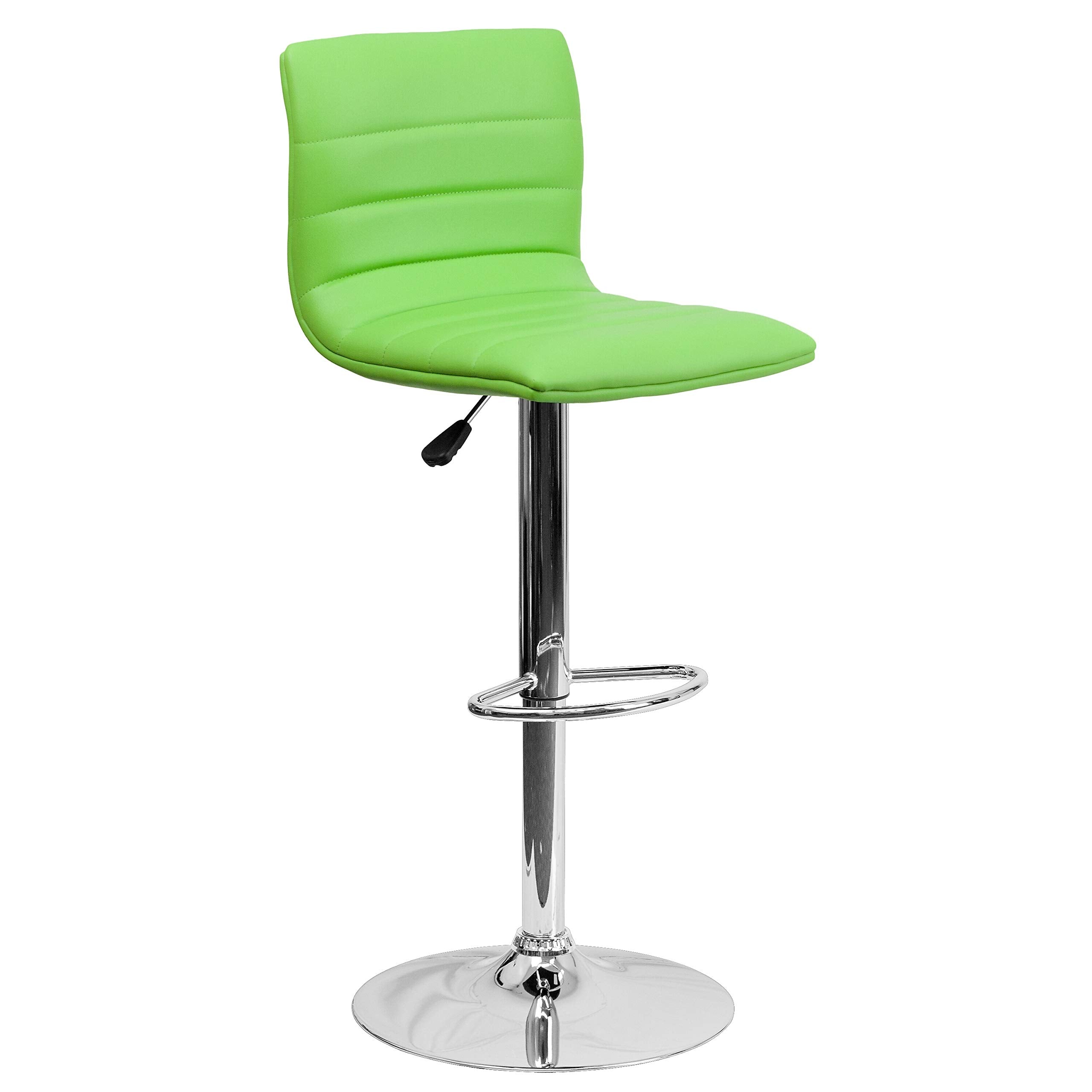 2 Pk. Contemporary Green Vinyl Adjustable Height Barstool with Chrome Base