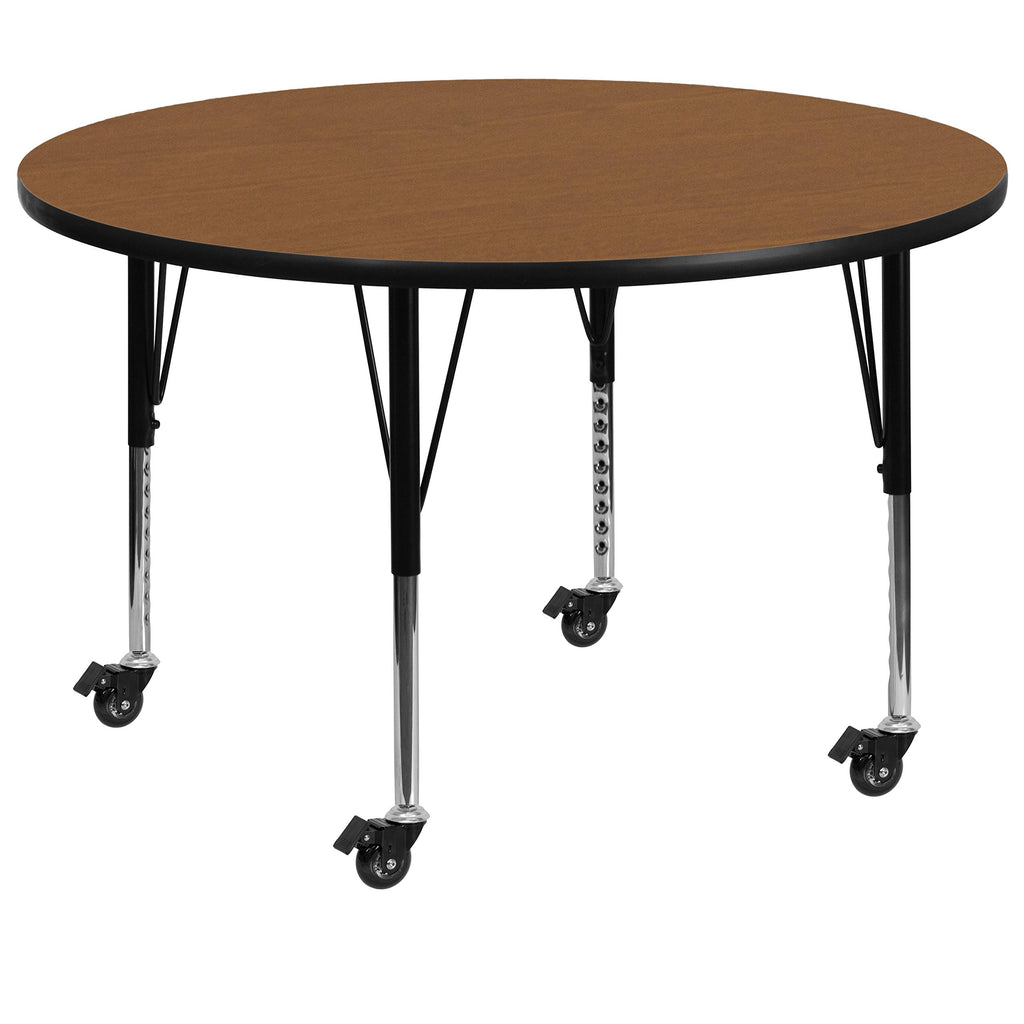 Flash Furniture Wren Mobile 42'' Round Oak Thermal Laminate Activity Table - Height Adjustable Short Legs