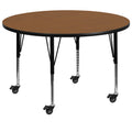 Flash Furniture Wren Mobile 42'' Round Oak Thermal Laminate Activity Table - Height Adjustable Short Legs