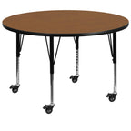 Flash Furniture Wren Mobile 42'' Round Oak Thermal Laminate Activity Table - Height Adjustable Short Legs