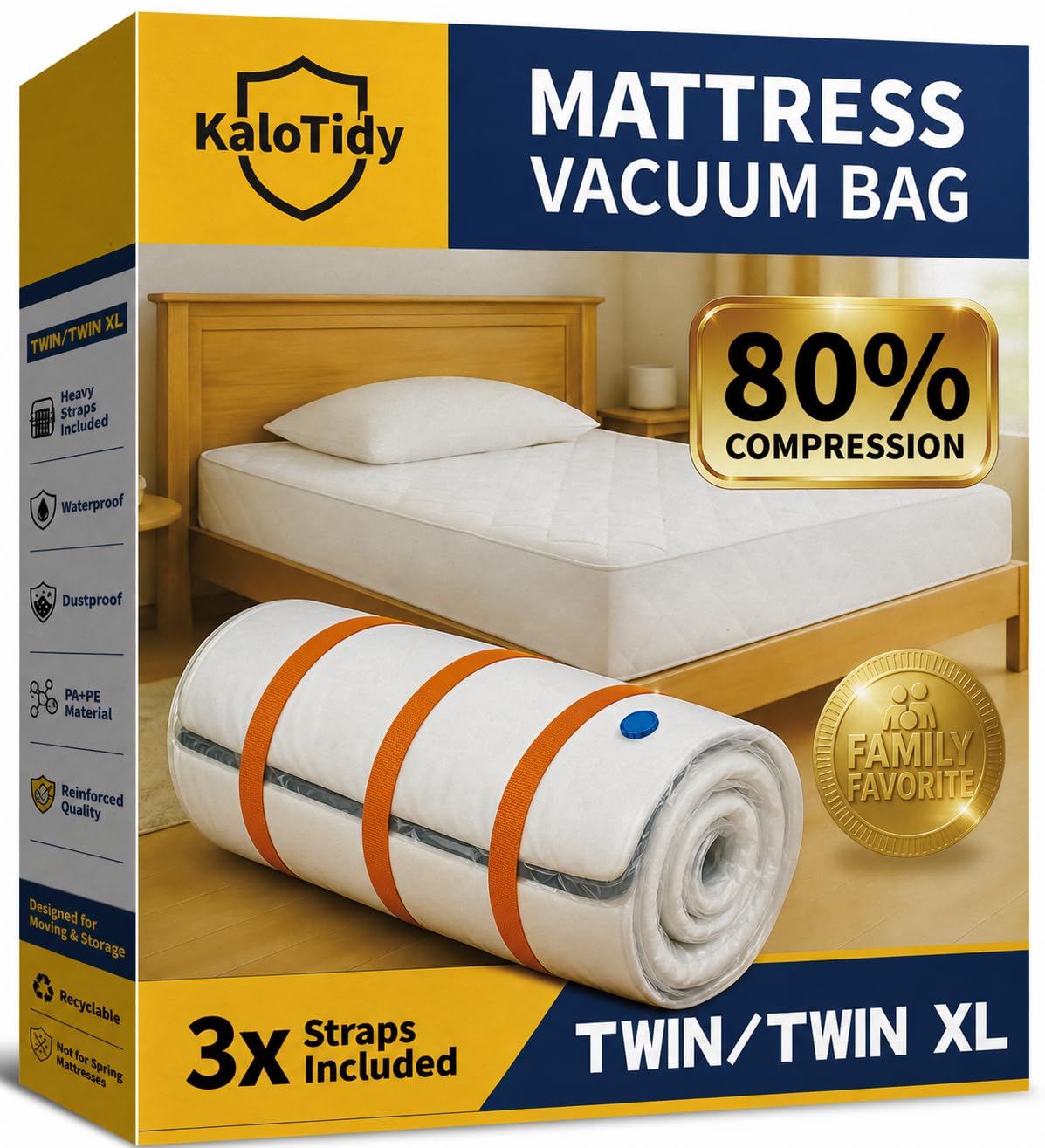 Memory Foam Mattress Vacuum Bag for Moving and Storage, HeavyDuty Mattress Compression Bag with Adjustable Compression Straps a