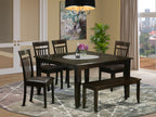 East West Furniture PFCA6-CAP-LC 6 Piece Dining Table Set Contains a Square Dining Room Table with Butterfly Leaf and 4 Faux Leather Upholstered Chairs with a Bench, 54x54 Inch, Cappuccino