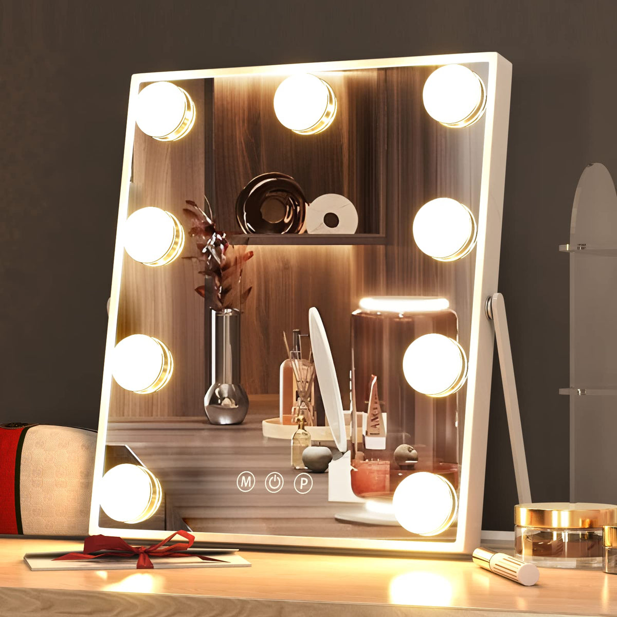 Manocorro 9 Led Bulbs Hollywood Vanity Mirror With Lights, Hollywood Makeup Mirror, Small Vanity Lighted Mirror With 3 Color Lig