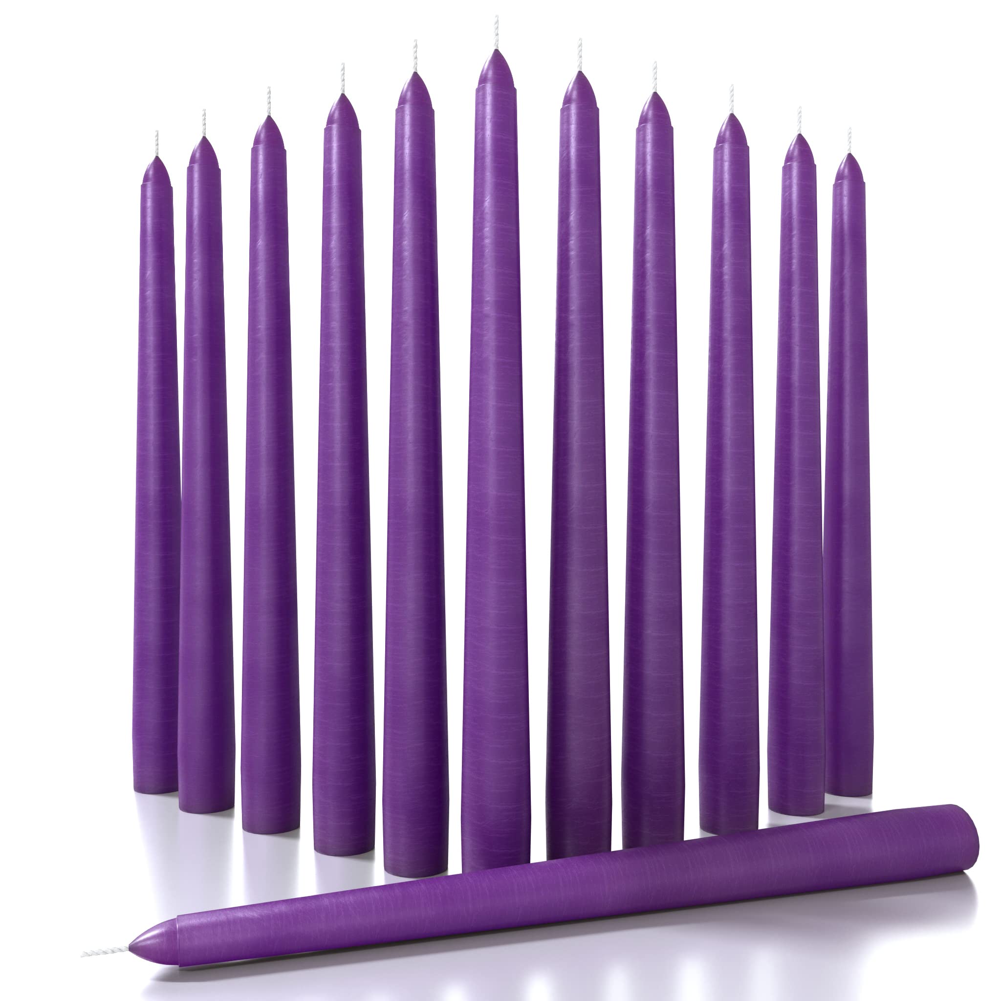 CANDWAX 12 inch Taper Candles Set of 12 - Dripless and Smokeless Candle Unscented - Slow Burning Candle Sticks - Purple Candles