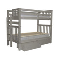 Bedz King Tall Bunk Beds Twin over Twin Mission Style with End Ladder and 2 Under Bed Drawers, Gray