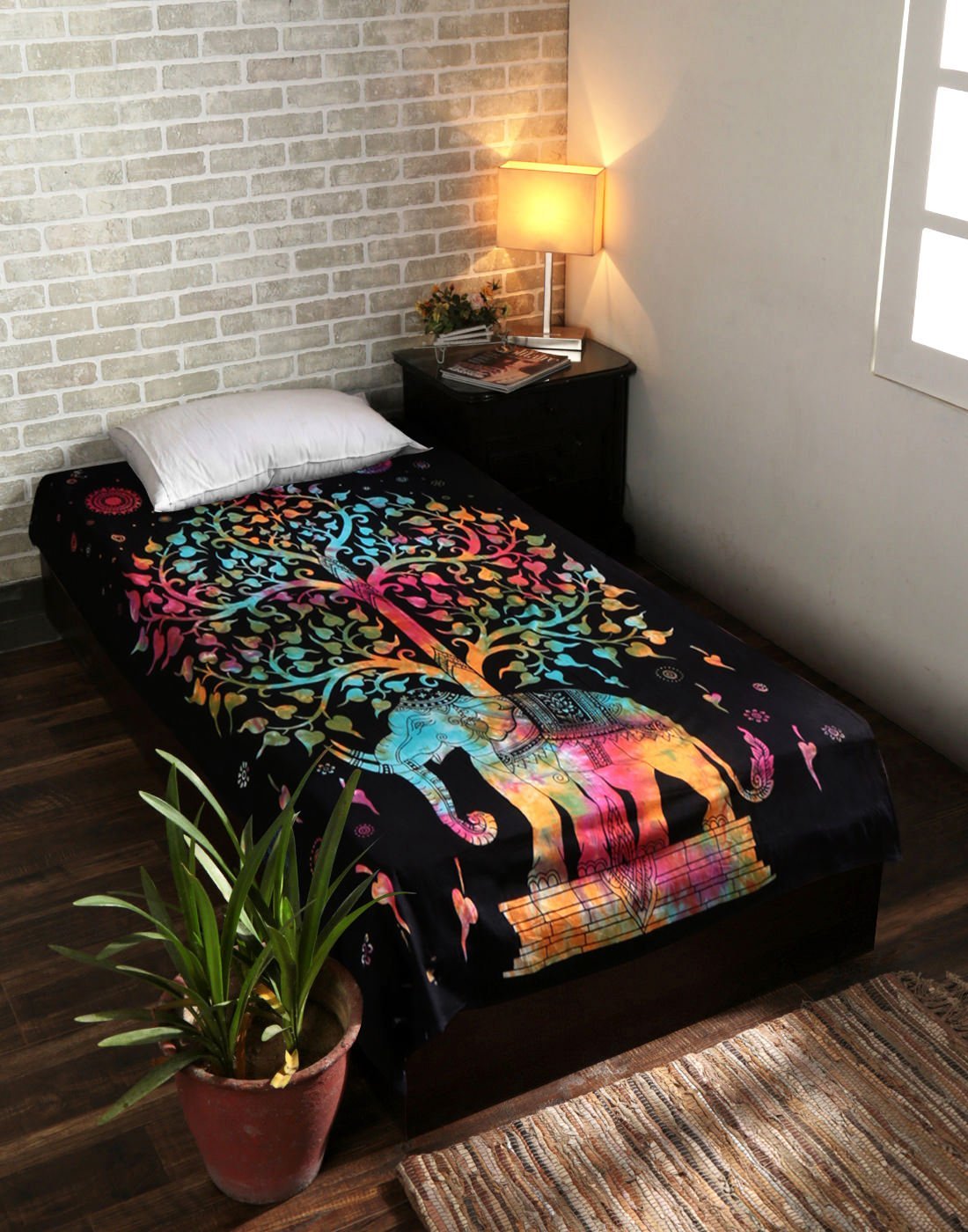 Raj Handicrafts Tree On Elephant Bedsheet Cotton Tapestries Bedspread Picnic Beach Throw Blanket Wall Art Hippie Flat Sheet Bed 