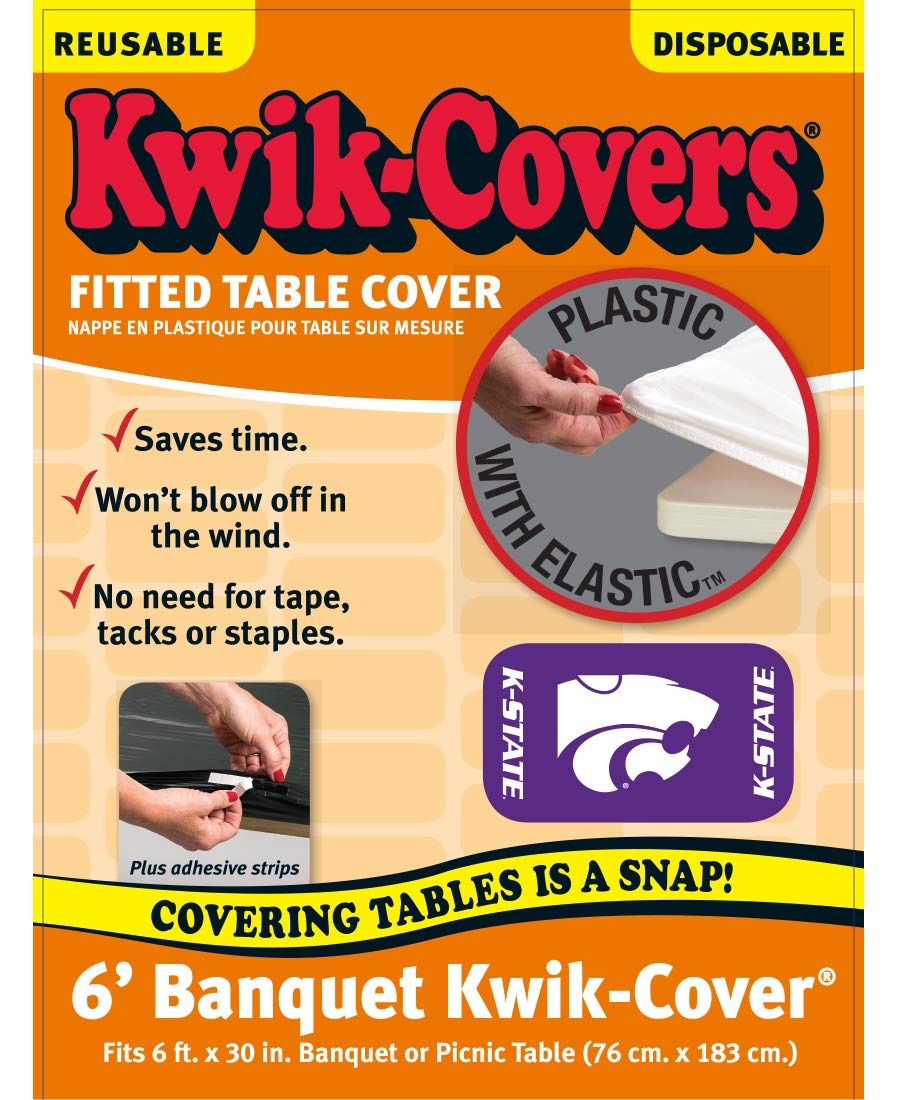 Collegiate Kwik-Covers Rectangle Plastic Table Covers, Bundle Of 2 (Kansas State University, 6')