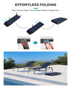 Aluminum Chaise Lounge Ourdoor - Foldable & Assemble Free Outdoor Lounge Chair With 5 Adjustable Backrest, Patio Lounge Chair For Outside Poolside Beach Pool, Navy Blue