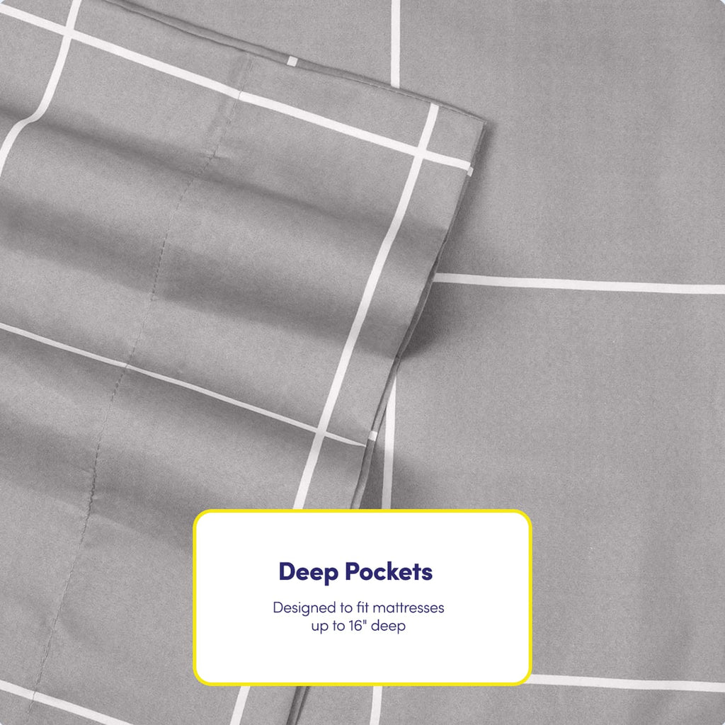 Full Size Bed Sheets - 6 Piece 1500 Supreme Collection Fine Brushed Microfiber Deep Pocket Full Sheet Set Bedding - 2 Extra Pillow Cases, Great Value, Full, Window Pane Gray