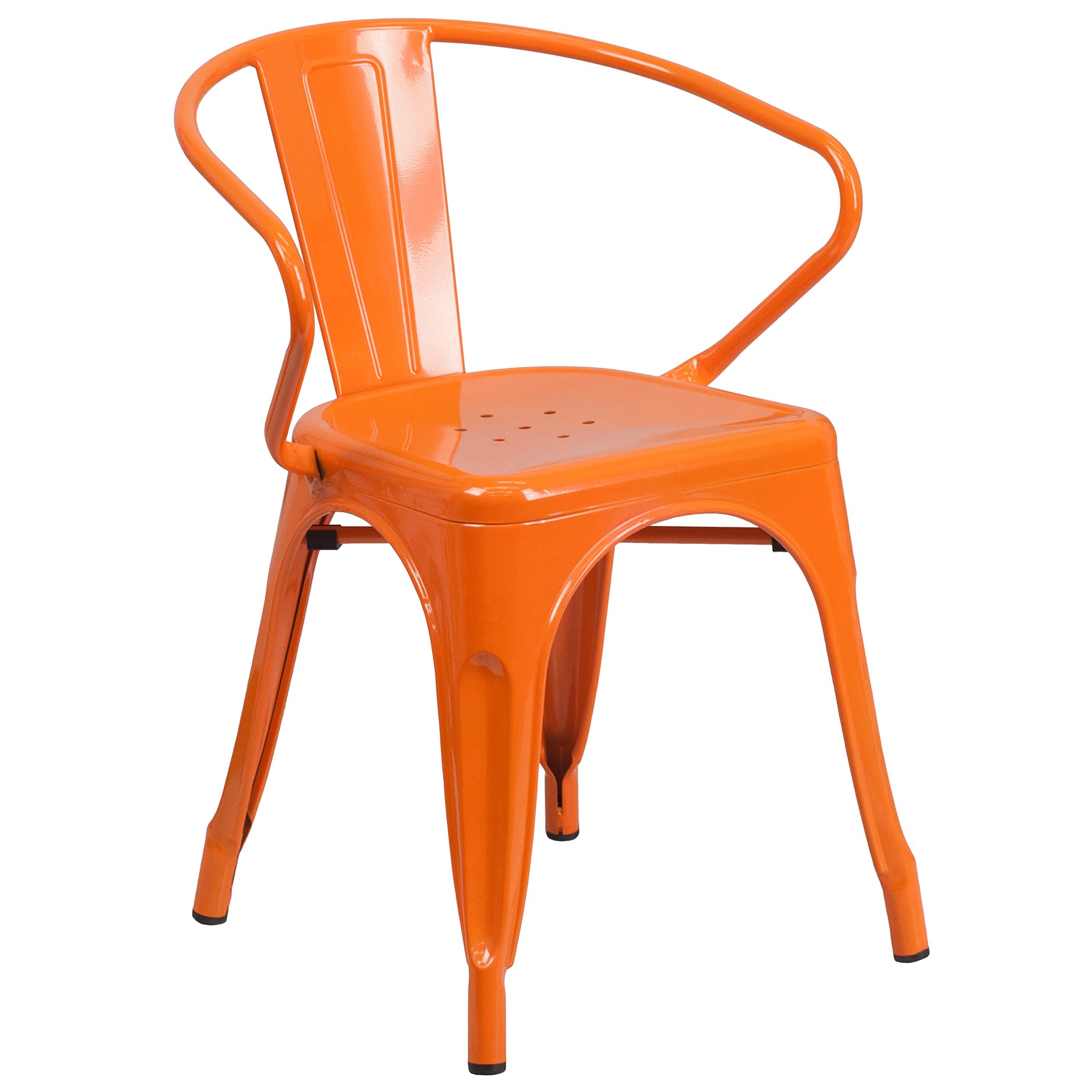 Flash Furniture Commercial Grade 30" Round Orange Metal Indoor-Outdoor Table Set with 4 Arm Chairs