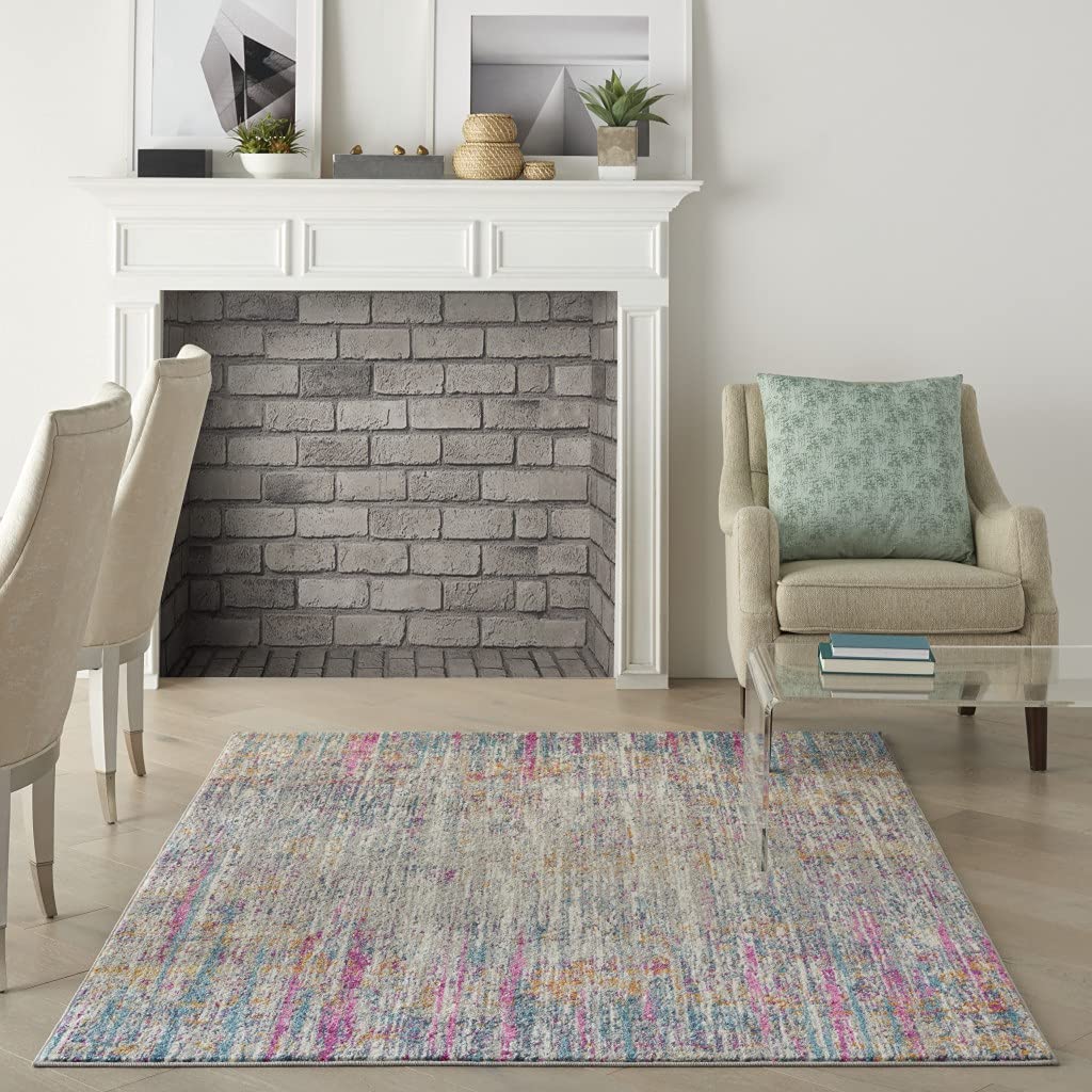 HomeRoots Ivory/Multi 100% Polypropylene 5’ x 7’ Ivory Abstract Striations Area Rug
