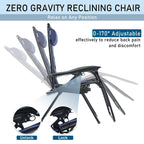 Phi Villa Set Of 2 Padded Zero Gravity Lounge Chair Oversized Folding Patio Recliner With Adjustable Headrest & Cup Holder, Support 350 Lbs(Blue)
