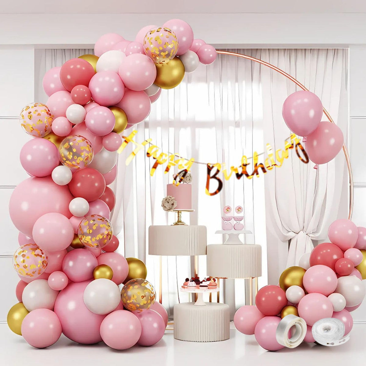 Celebration Nest 53 Piece Elegant Birthday Decoration Combo Set Balloons Banner Confetti Arch Tape for Stunning Party Decor