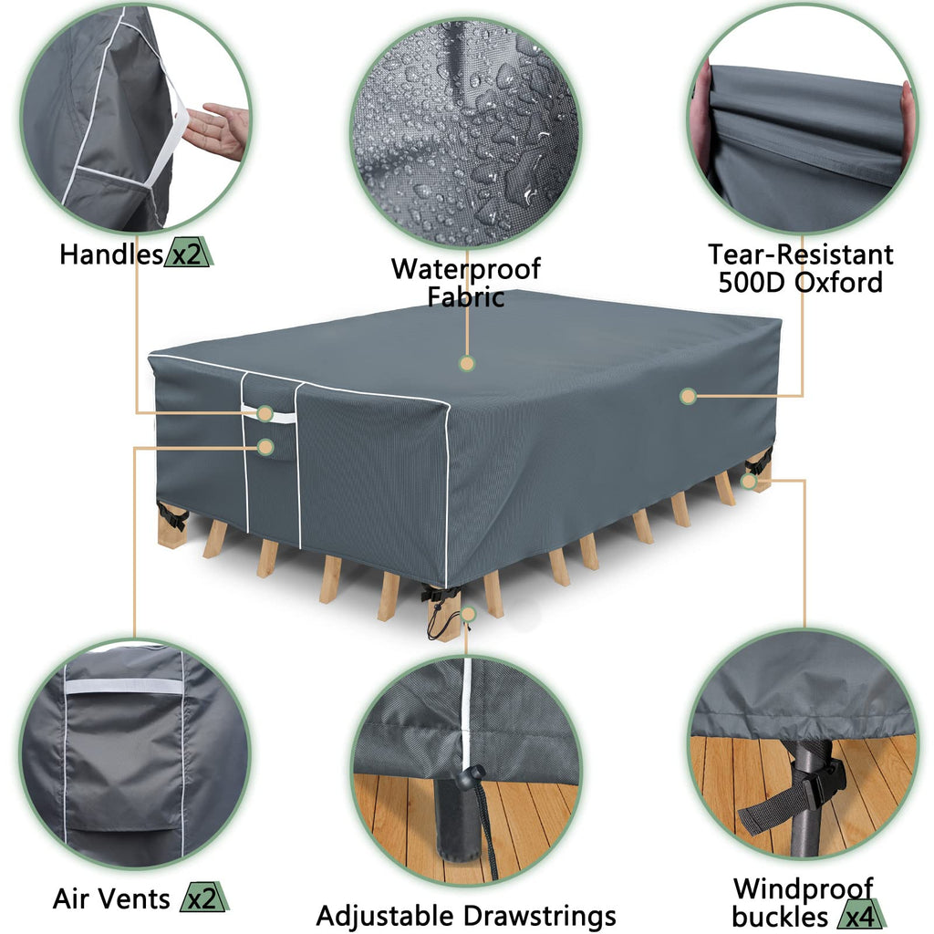 Patio Furniture Covers Waterproof, Square Outdoor Table Cover, 500D Heavy Duty, All Weather Protection Patio Covers For Outdoor Dining Table Set, 86' L X 86' W X 29' H -Grey