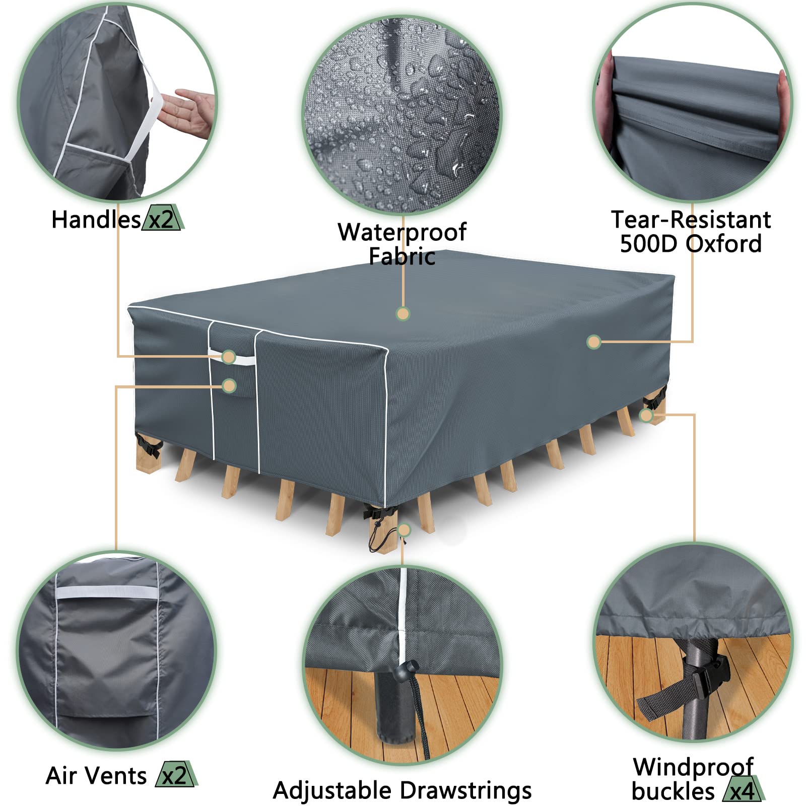 Patio Furniture Covers Waterproof, Square Outdoor Table Cover, 500D Heavy Duty, All Weather Protection Patio Covers For Outdoor Dining Table Set, 86' L X 86' W X 29' H -Grey
