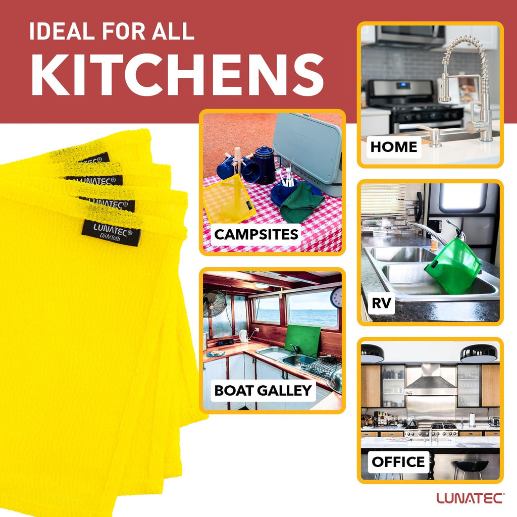 Lunatec Odor-Free Kitchen Dishcloths. A Scrubber And Scouring Pad For All Surfaces. (4-Pack)