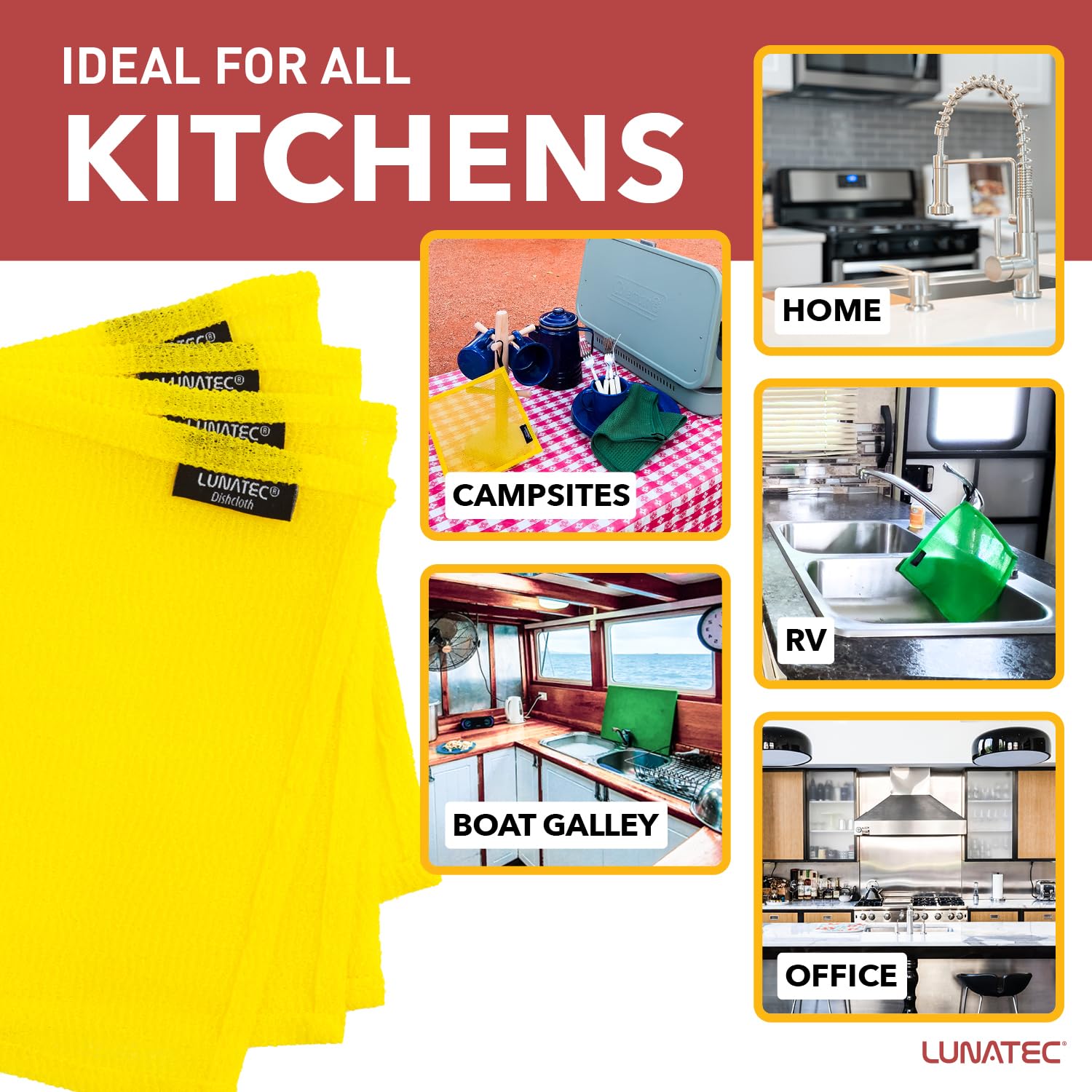 Lunatec Odor-Free Kitchen Dishcloths. A Scrubber And Scouring Pad For All Surfaces. (4-Pack)