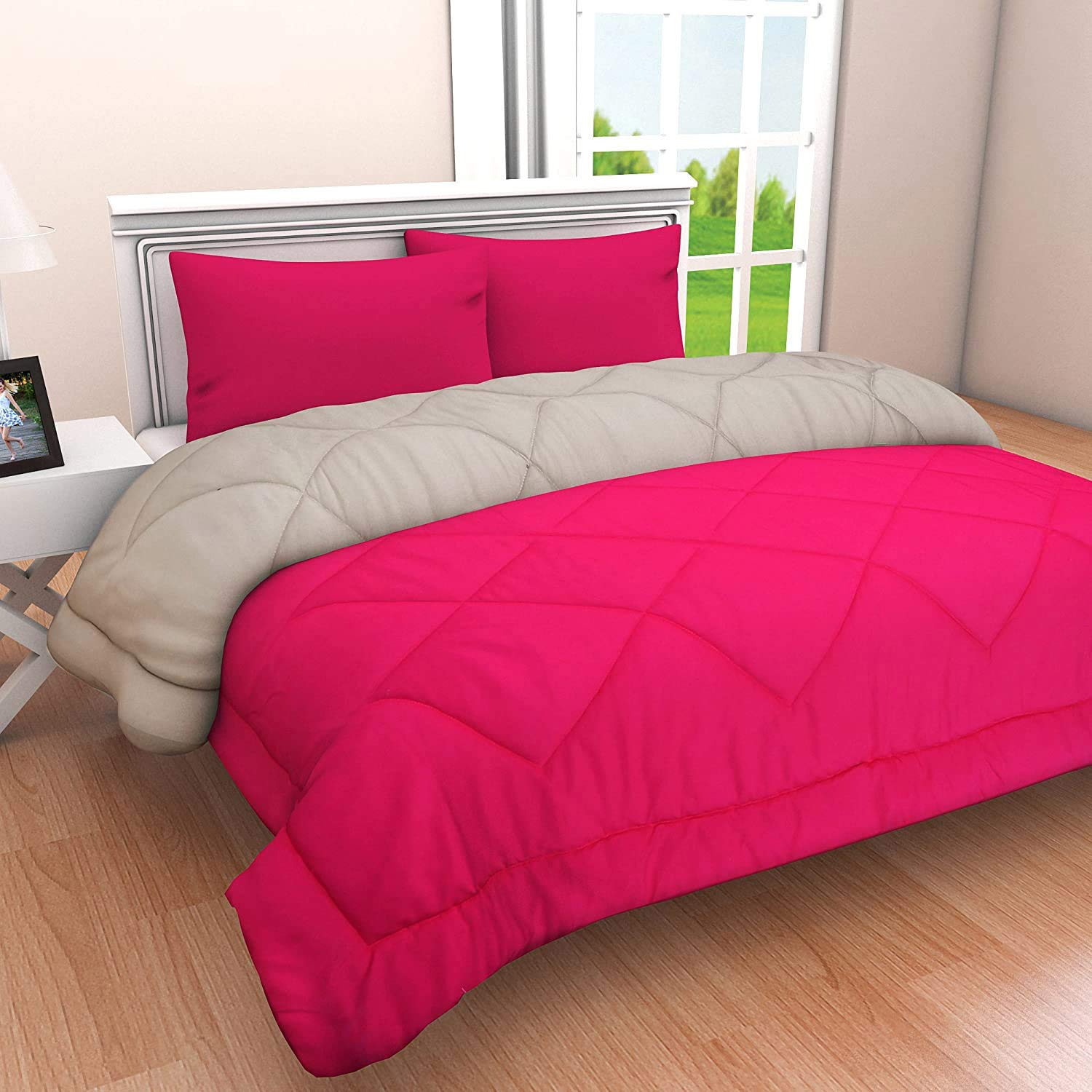 Jaipur Prints Soft Reversible Microfibre Single Duvet/Razai/Comforter (Pink, Grey)