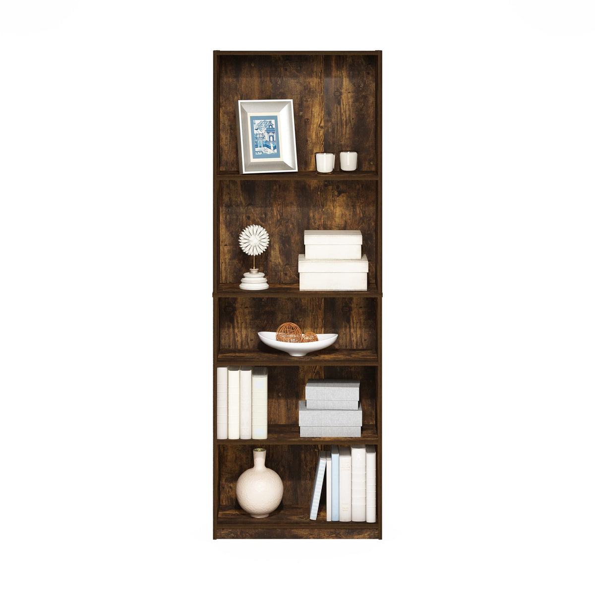 Furinno Jaya Simply Home Adjustable Shelf Bookcase, 5-Tier, Amber Pine