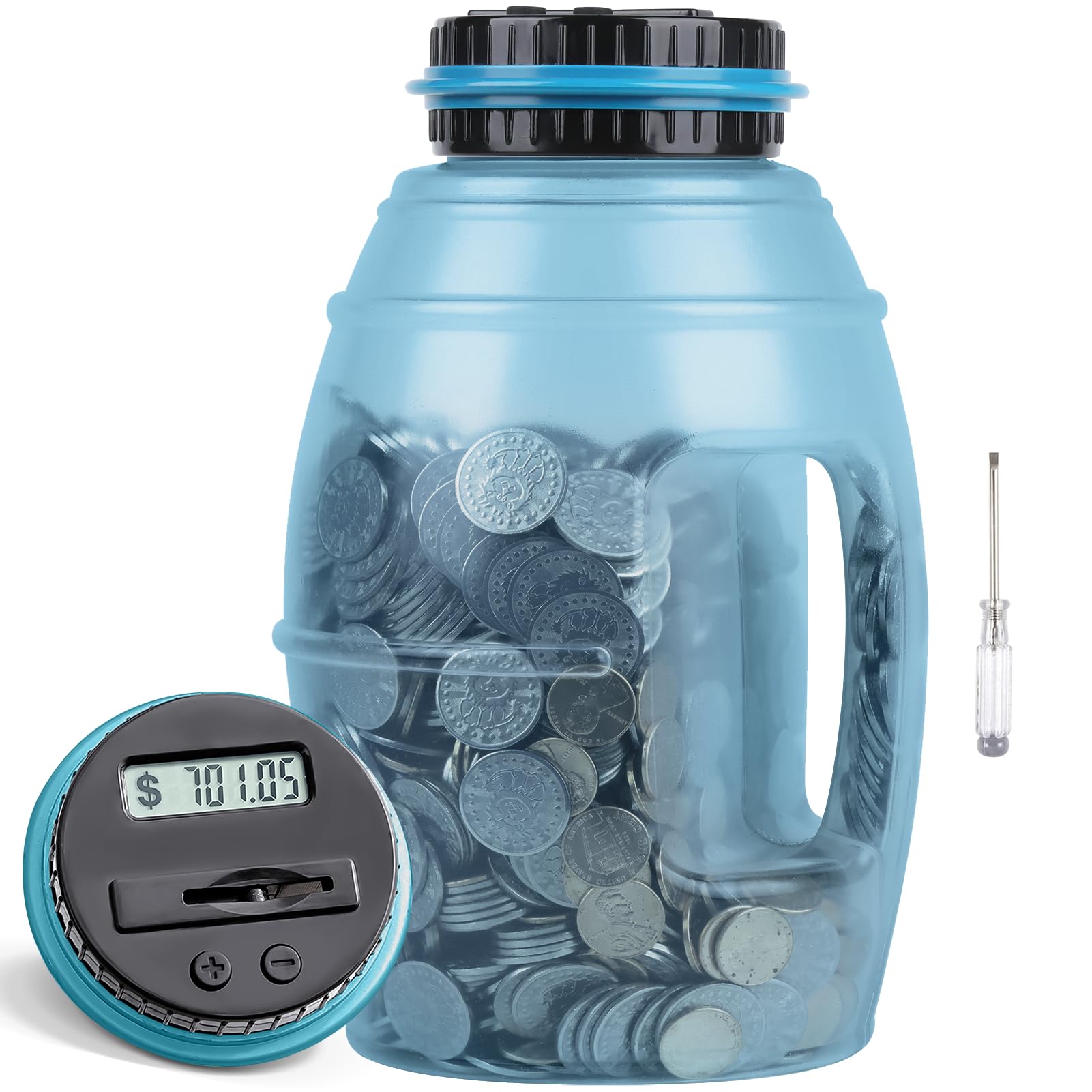 X-Large Piggy Bank For Adults, Vcertcpl Digital Counting Bank With Lcd Counter, 2.8L Capacity Coin Bank Money Jar, Designed For