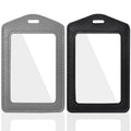 Vin Beauty 2 Pack Genuine Leather Id Badge Holders, Vertical Id Card Holders With Double-Side Clear Window, Waterproof Name Badg