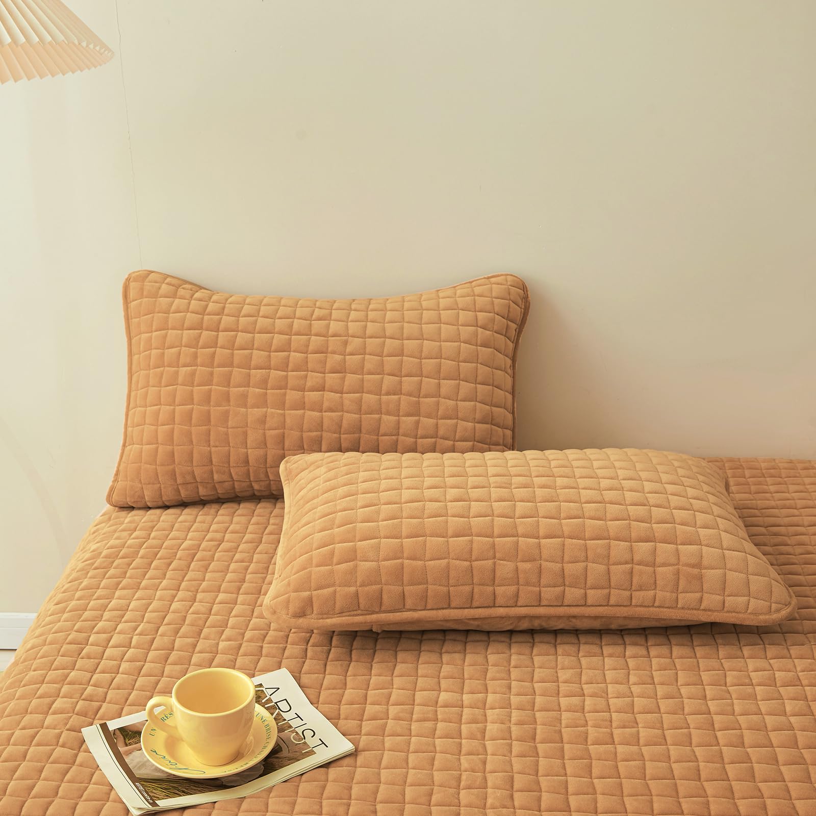 Lweipsqlin Quilted Flannel Pillowcases,2 Pack Soft Flannel Pillow Shams Covers With Envelope Closure,No Filling. (Standard, Yell
