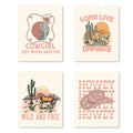 Puhei Retro Western Howdy Cowgirl Wall Art Prints Set Of 4,Western Nursery Decor Girl, Western Room Decor For Teen Girls, Cowgir