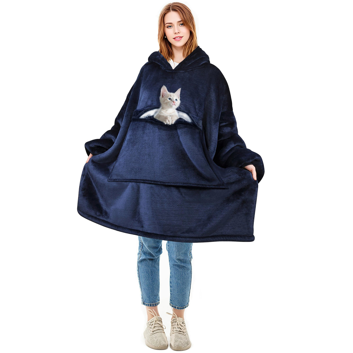 Solaris Oversized Wearable Blanket Hoodie With Pet Pocket, Warm Super Soft Cozy Sherpa Sweatshirt Hoodie For Women Men, Best Gif