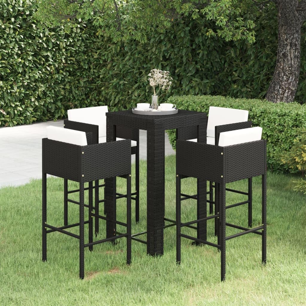 vidaXL Patio Bar Set 5 Piece, Bistro Set for Outdoor Porch Yard, Bar Stool with Cushions, Bistro Table, Farmhouse Modern Style, Poly Rattan Black