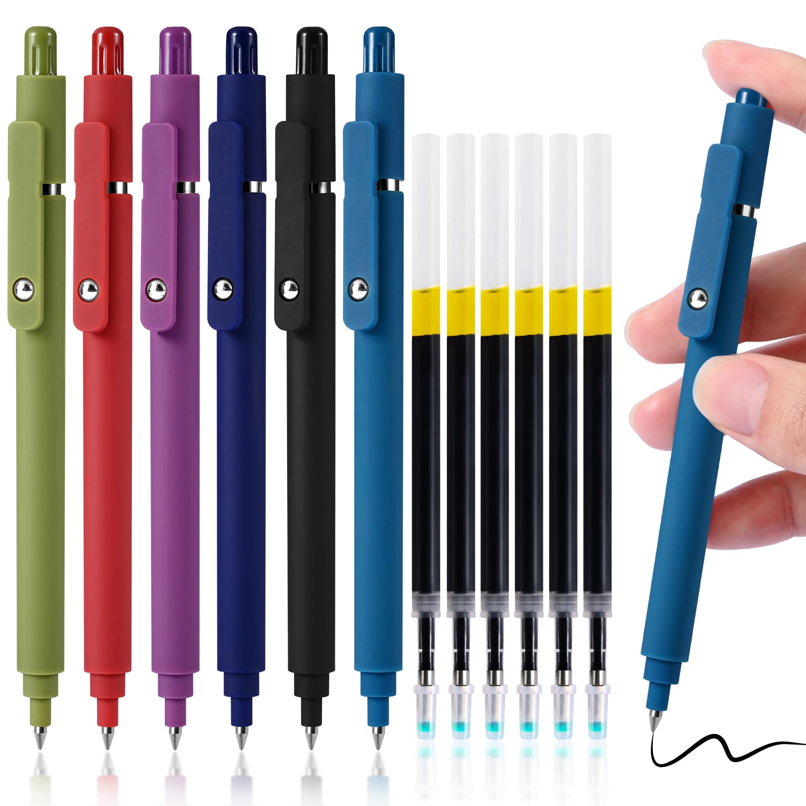 TINNIVI Gel Pens, 6 Pack 0.5mm Fine Point Pen Black Ink with 6 Refills, Quick Dry & No Smear, Smooth Writing Pens for Journaling