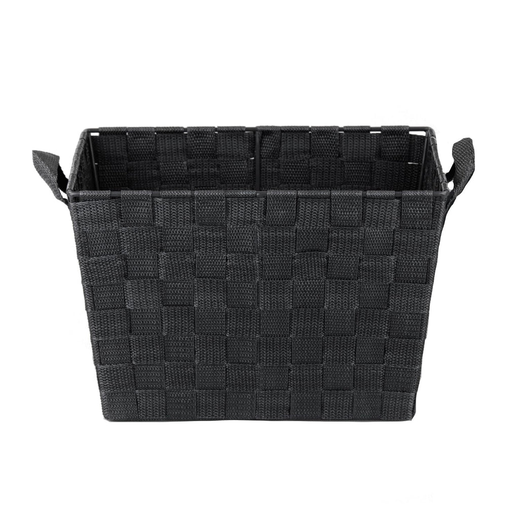 Home Basics Multi-Purpose Medium Woven Strap Open Bin Basket With Handles, Black