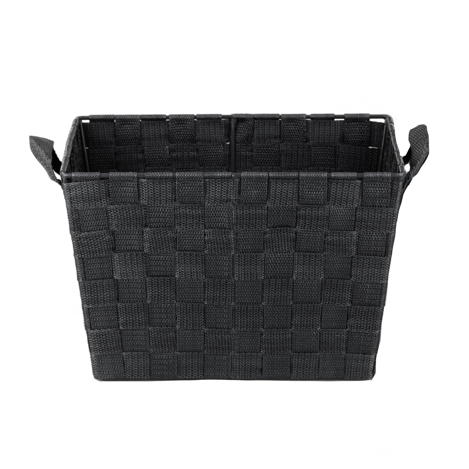 Home Basics Multi-Purpose Medium Woven Strap Open Bin Basket With Handles, Black