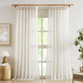 FMFUNCTEX Linen Sheer Pinch Pleated Curtains for Living Room, Linen Flax Beige 84 Inches Long Sheer Curtain Panels for Bedroom, 