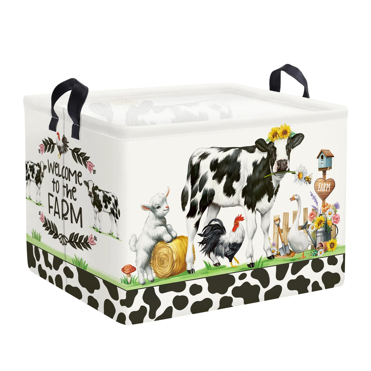 HUUMONSS Farm Animals Storage Basket Collapsible Clothes Baby Nursery Hamper Large Book Shelf Basket Boy Girl Toy Box Bin for Ki