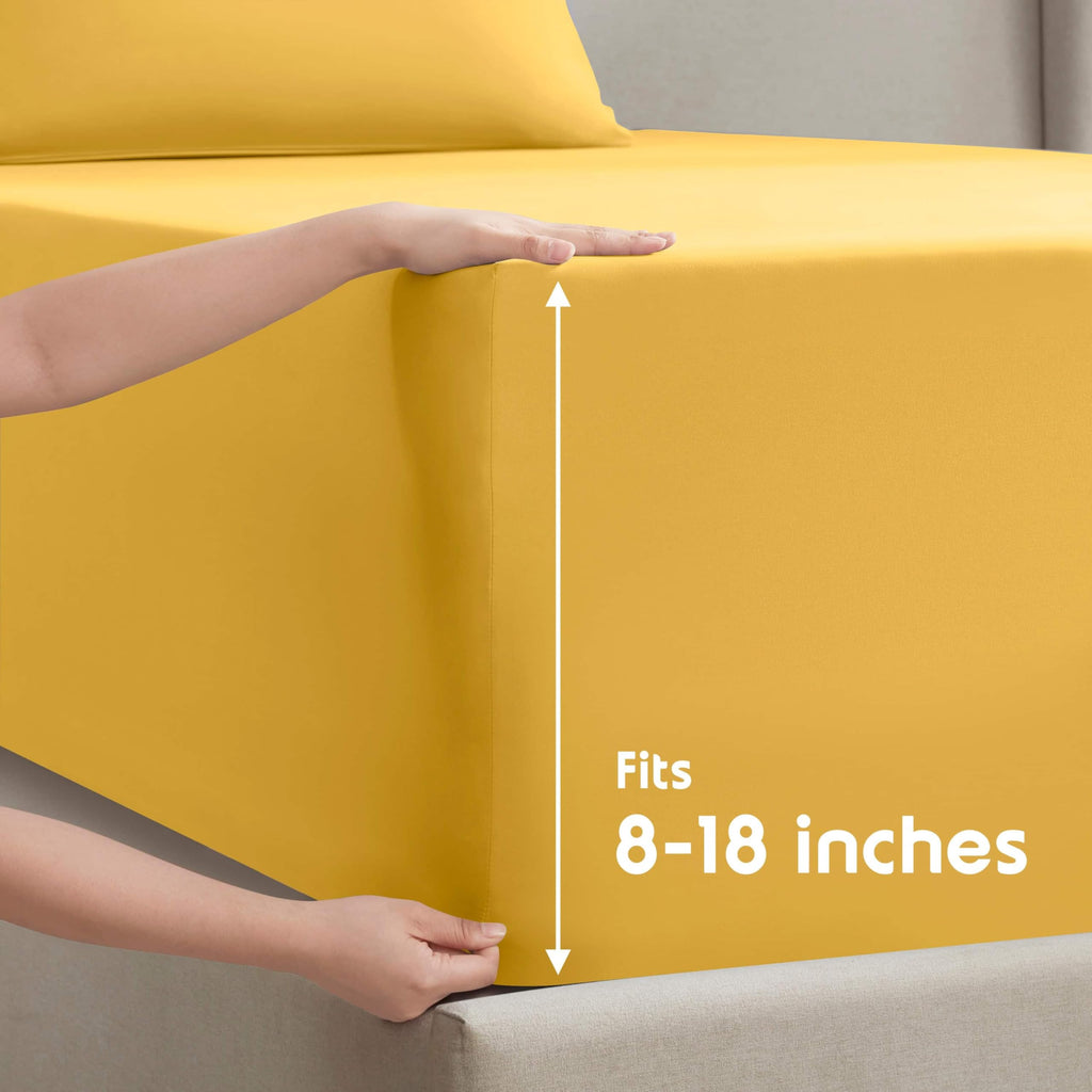 Nestl King Size Sheets Set - 4 Piece King Sheets, Deep Pocket, Hotel Luxury, Extra Soft, Breathable And Cooling, Yellow King Bed Sheets