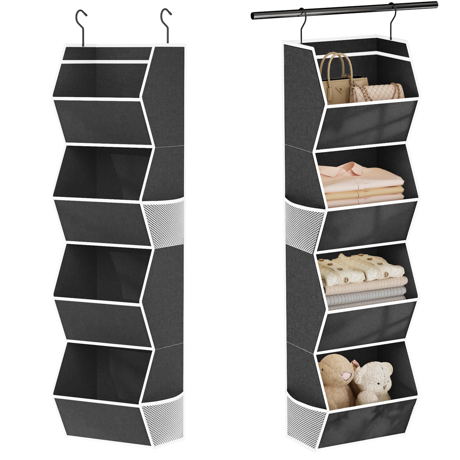 Hanging Closet Organizer 4 Shelf Collapsible Bedroom Closet Organizers And Storage Hanging With Mesh Pocket For Clothes, Closet 