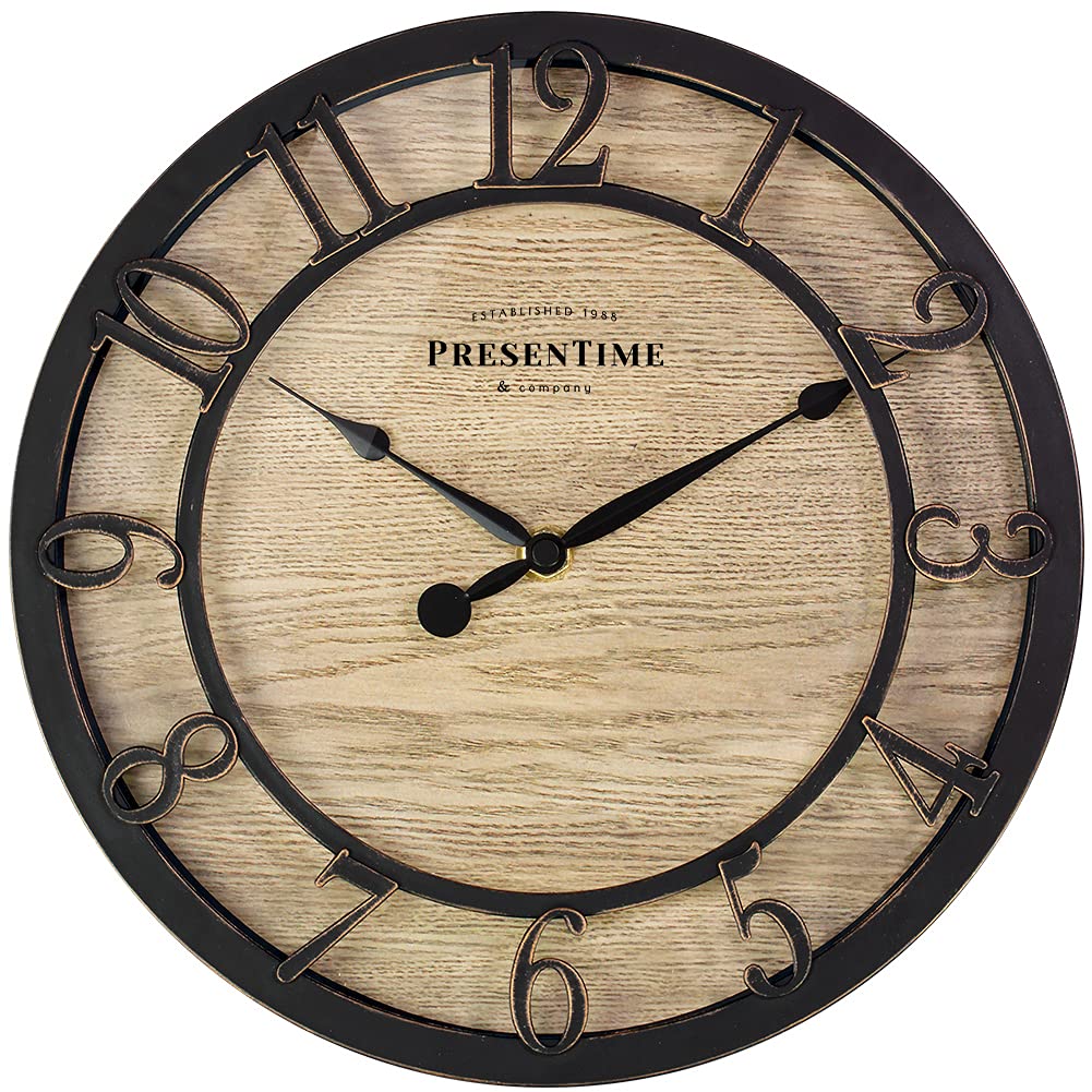 Presentime & Co 10 Farmhouse Series Wall Clock, Cottage Style, Vintage Design, Oil Rubbed Bronze