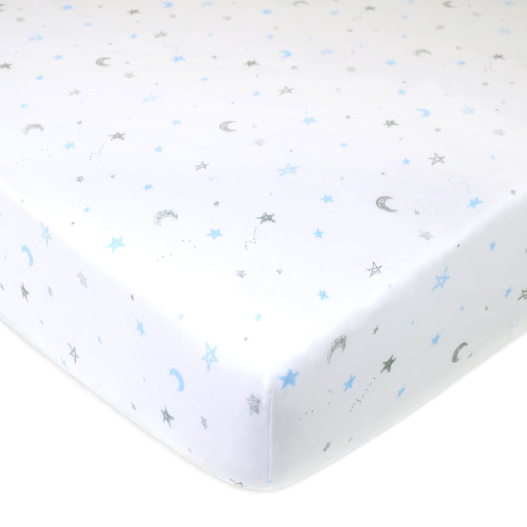 American Baby Company 3 Pack Fitted Crib Sheets 28'' X 52'', Soft Breathable Neutral 100% Cotton Jersey Sheet, Blue Star/Zigzag,