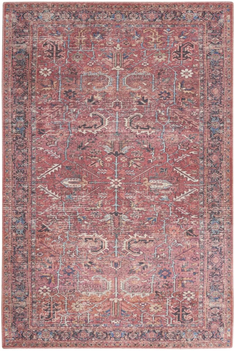 HomeRoots 522424 9 x 12 ft. Brick Red Floral Power Loom Distressed Rectangle Area Rug