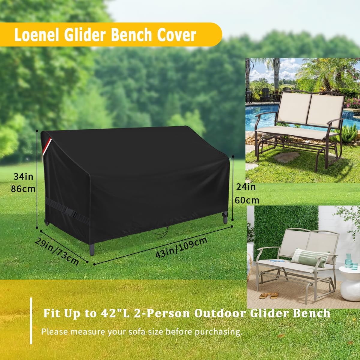 Loenel Outdoor Swing Glider Chair Cover For 2-Person Patio Swing Glider Steel Bench Loveseat Rocker, Waterproof Furniture Safa C