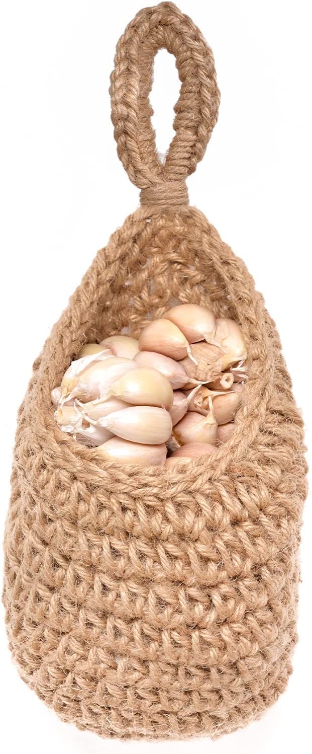 Gleckn Hanging Wall Vegetable Fruit Baskets, Jute Hanging Basket for Pantry Potato Garlic Onion Fruit Storage Handwoven Decorati